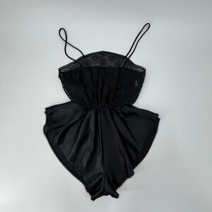 Circa‎ 2000 Vintage Black Lace and Satin Teddy Bodysuit Made in USA Size P